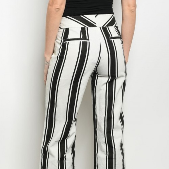 Striped Trouser Ankle Crop Pants - Black and White - Picture 3 of 3